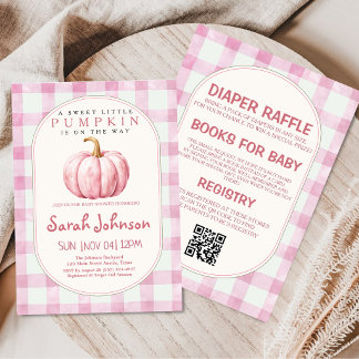 All In One Fall Gingham Roze Pompoen Baby Shower Kaart