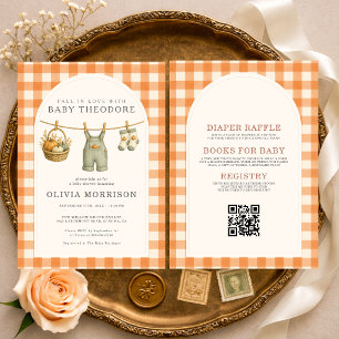 All in One Fall in Love Boy Gingham Baby Shower Kaart