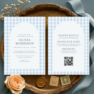 All in One Gingham Blauwe Jongens Baby Shower Kaart