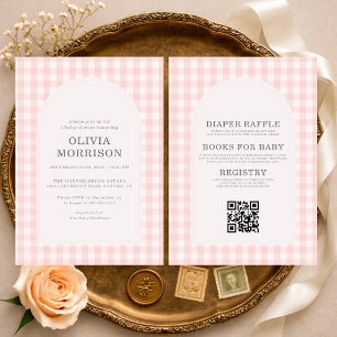 All in One Gingham Roze Meisje Baby Shower Kaart