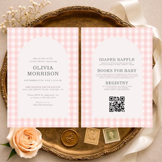All in One Gingham Roze Meisje Baby Shower Kaart