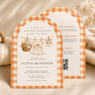 All in One Girl Little Pumpkin Gingham Baby Shower Kaart