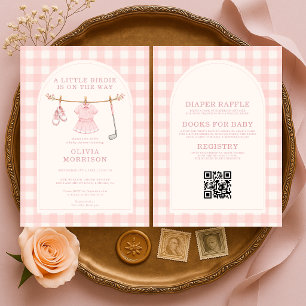 All in One Golf Roze Gingham Meisje Baby Borrel Kaart