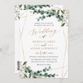 All-In-One Greenery Gold Geometric QR Code Wedding Kaart (Voorkant / Achterkant)