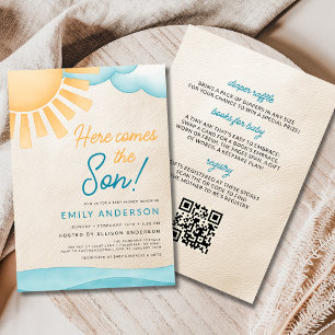 All in One Here Comes The Son Baby Boy Shower Kaart