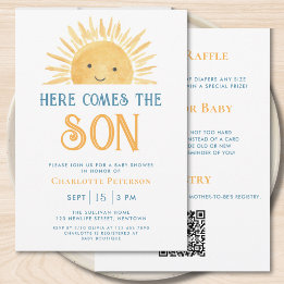 All in One Hier Komt de Zoon Baby Boy Shower Kaart