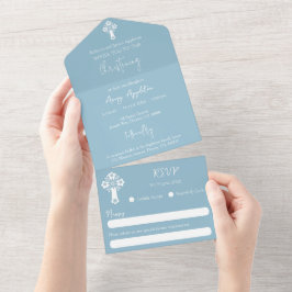 All In One Invitation Floral Cross Sky Bue All In One Uitnodiging