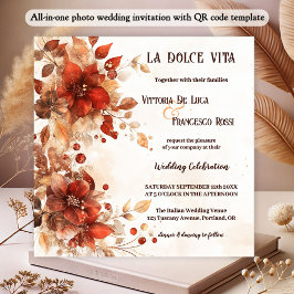 All-in-One Italiaanse Rode Bloemen Wedding Kaart