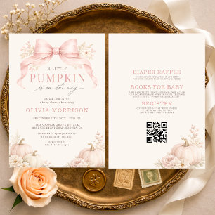 All in One Kleine Pompoen Roze Strik Baby Shower Kaart