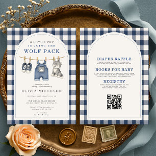 All in One Little Wolf Gingham Baby Shower Kaart