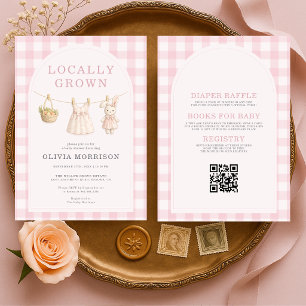 All in One Meisje Lokale Gingham Baby Shower Kaart