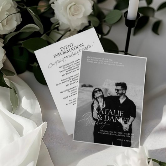 All-in-One Modern Zwart-wit foto bruiloft Kaart