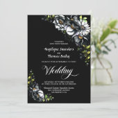 All In One Moody Black Floral Wedding Kaart (Staand voorkant)