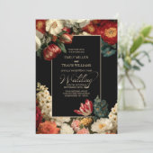 All in One Moody Floral Black Wedding Kaart (Staand voorkant)