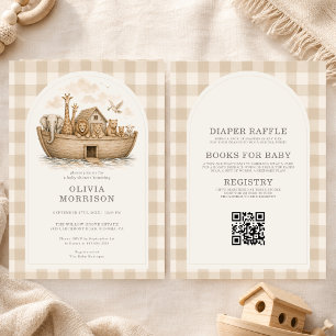 All in One Noachs Ark Gingham Neutrale Baby Shower Kaart