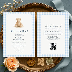 All in One Oh Baby Teddybeer Gingham Baby Shower Kaart