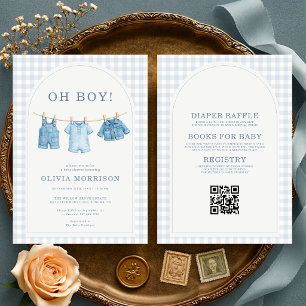 All in One Oh Boy Blue Baby Jean Shower Kaart