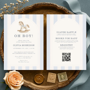 All in One Oh Boy Blue Rocking Horse Baby Shower Kaart