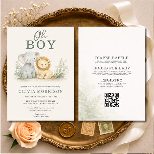 All in One Oh Boy Safari Dieren Baby Shower Kaart