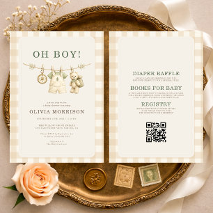 All in One Oh Boy Woodland Clothesline Baby Shower Kaart