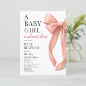 All in One Pink Bow Baby Shower Kaart (Staand voorkant)