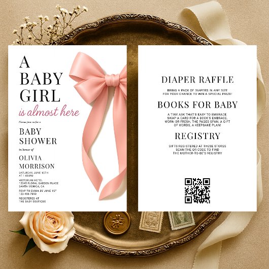 All in One Pink Bow Baby Shower Kaart