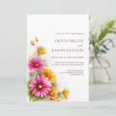 All in One Pink Orange Floral Wedding Kaart (Staand voorkant)