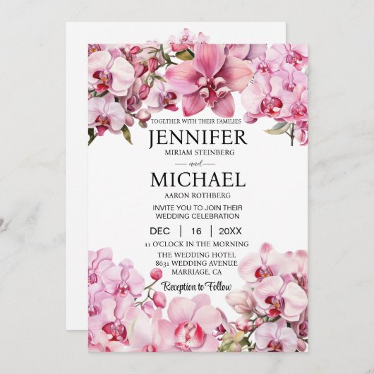 All in One Pink Orchids Wedding Uitnodigingen (Voorkant / Achterkant)
