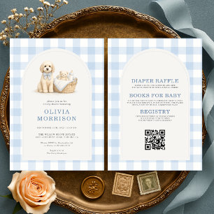 All in One Puppiedog Gingham Blauw Babyfeestje Kaart