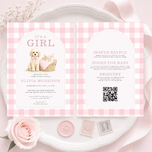 All in One Puppy Hondenmeisje Roze Babyfeestje Kaart