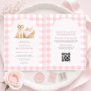 All in One Puppydog Gingham Roze Baby Shower Kaart