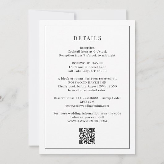 All-in-One QR Code Monogram Minimale bruiloft Kaart (Achterkant)