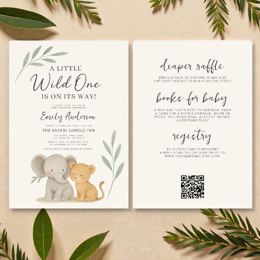 All in One QR Code Wild One Safari Baby Shower Kaart