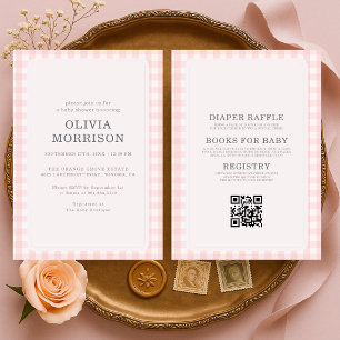 All in One Roze Meisje Gingham Baby Shower Kaart