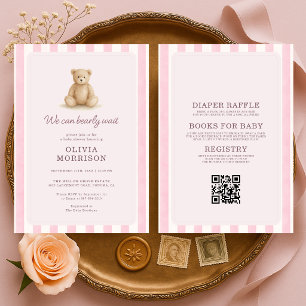 All in One Roze Teddybeer Baby Shower Kaart