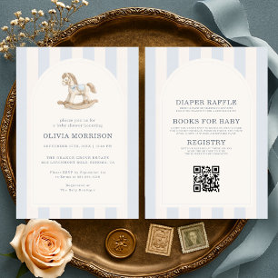 All in One Schommelpaard Blauwe Jongen Baby Shower Kaart