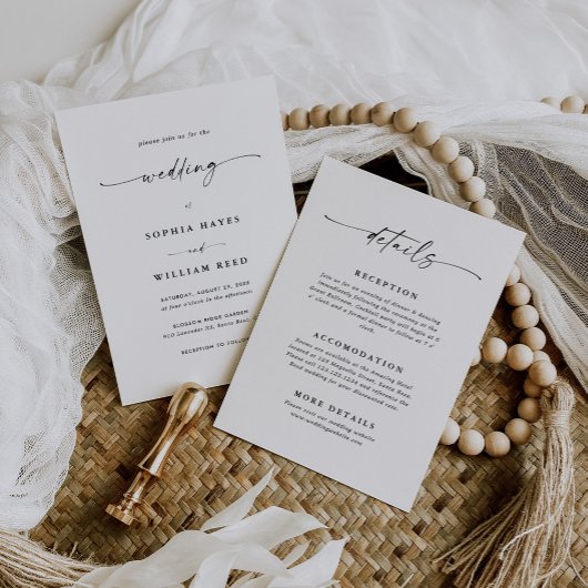 All-in-One Simple Classic Black & White Wedding Kaart