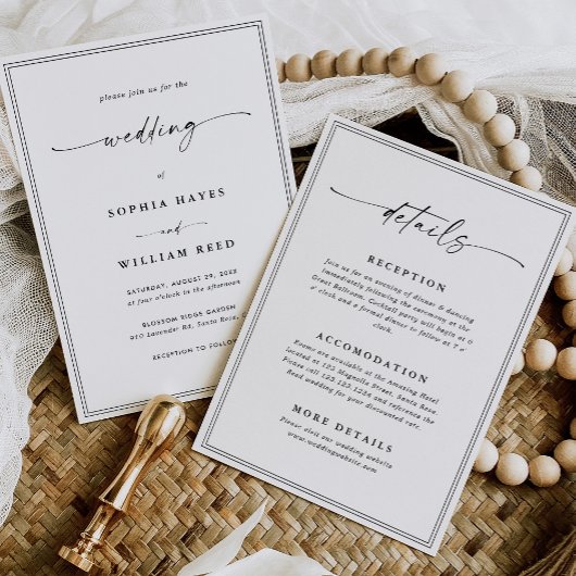 All-in-One Simple Classic Black & White Wedding Kaart