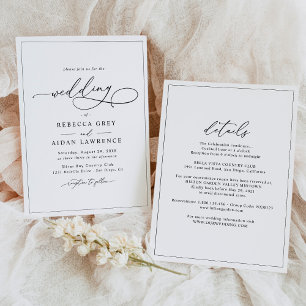 All-in-One Simple Classic Black & White Wedding Kaart