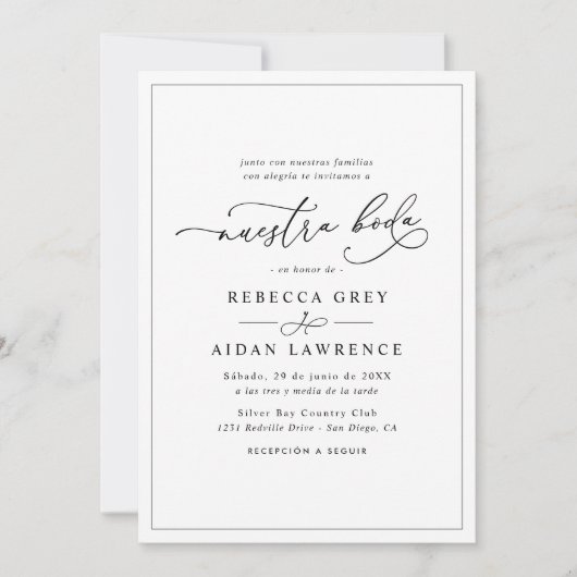 All-In-One Simple Classic Nuestra Boda Wedding Kaart (Voorkant)