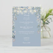 All In One Stof Blauw Snoer Lichtjes Bloemige Trou Kaart (Staand voorkant)