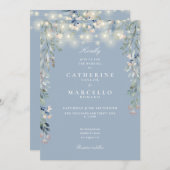 All In One Stof Blauw Snoer Lichtjes Bloemige Trou Kaart (Voorkant / Achterkant)