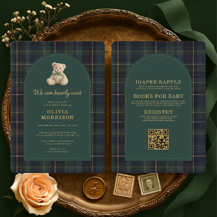 All in One Tartan Berenjacht Groen Baby Shower Kaart