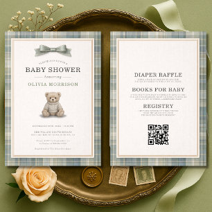 All in One Teddybeer Groene Geruite Strik Babyshow Kaart