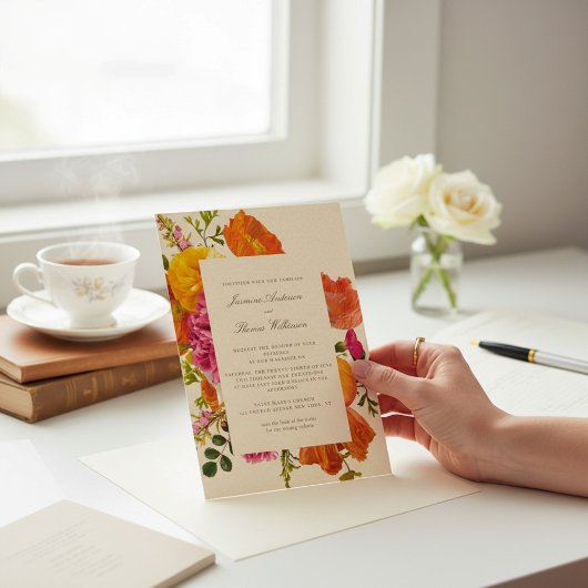 all in one wedding qr code orange poppy wedding kaart