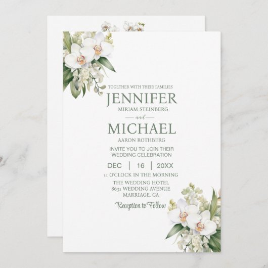 All in One White Orchids Wedding Invitations (Devant / Derrière)