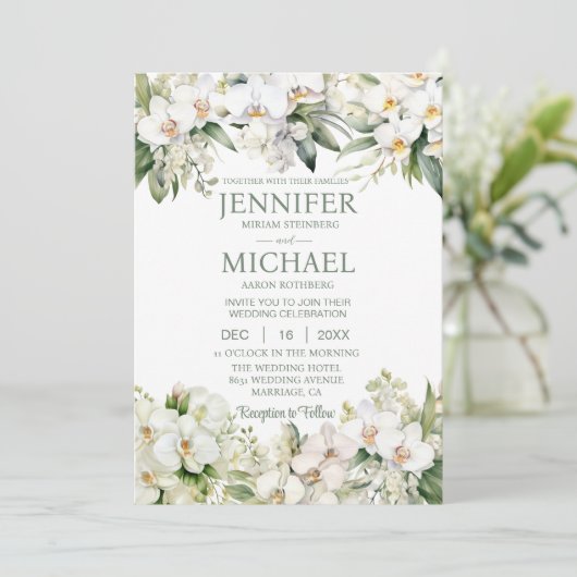All in One White Orchids Wedding Invitations (Debout devant)
