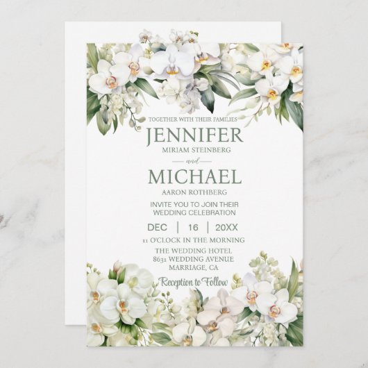 All in One White Orchids Wedding Invitations (Devant / Derrière)
