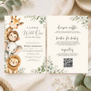 All in One Wild One Safari Dieren Baby Shower Kaart