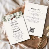 All in One Winter QR Code Evergreen Wedding Kaart